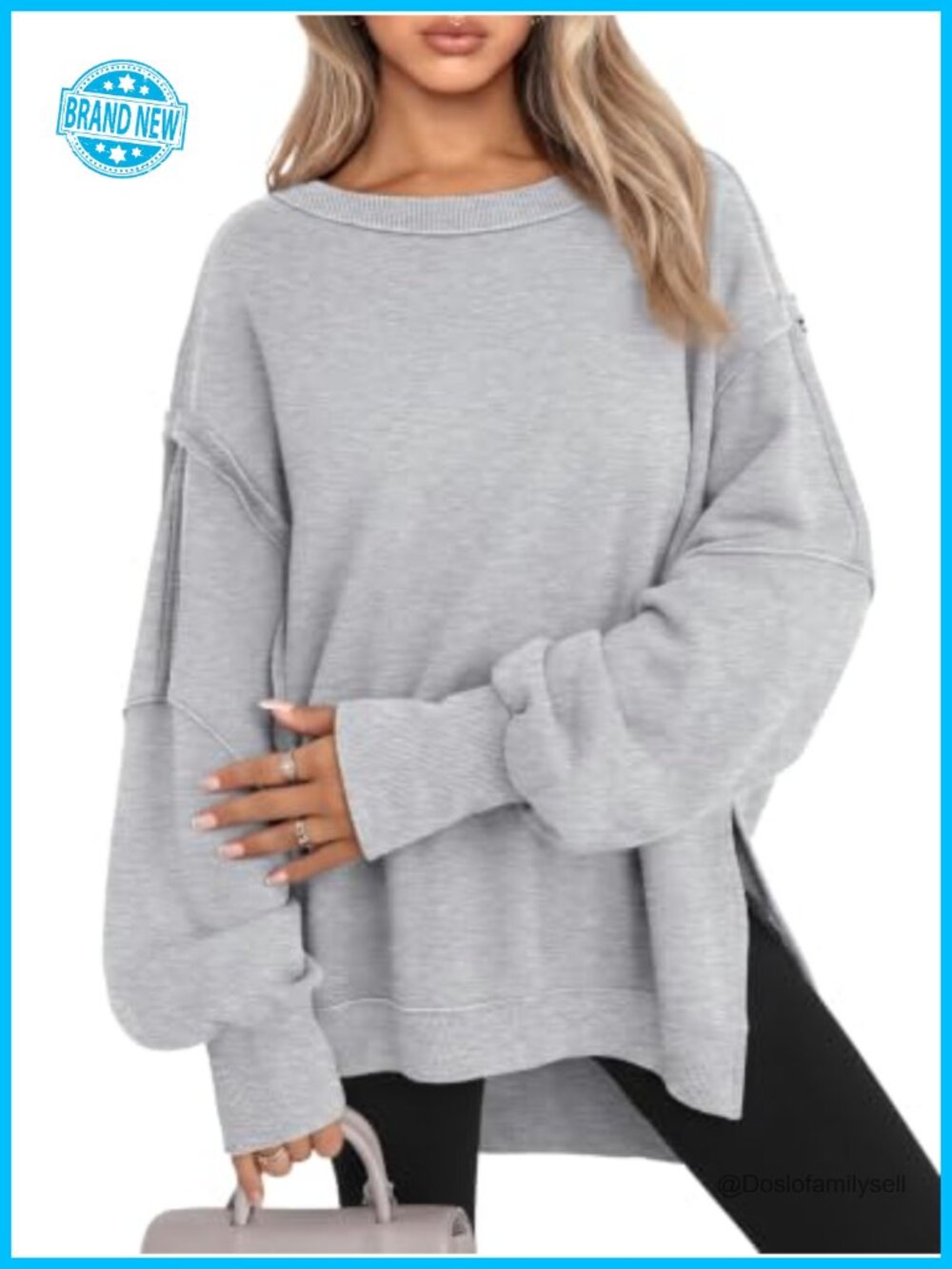 Oversized Crewneck Sweatshirt Y2K Pullover Side Slits Long Sleeve